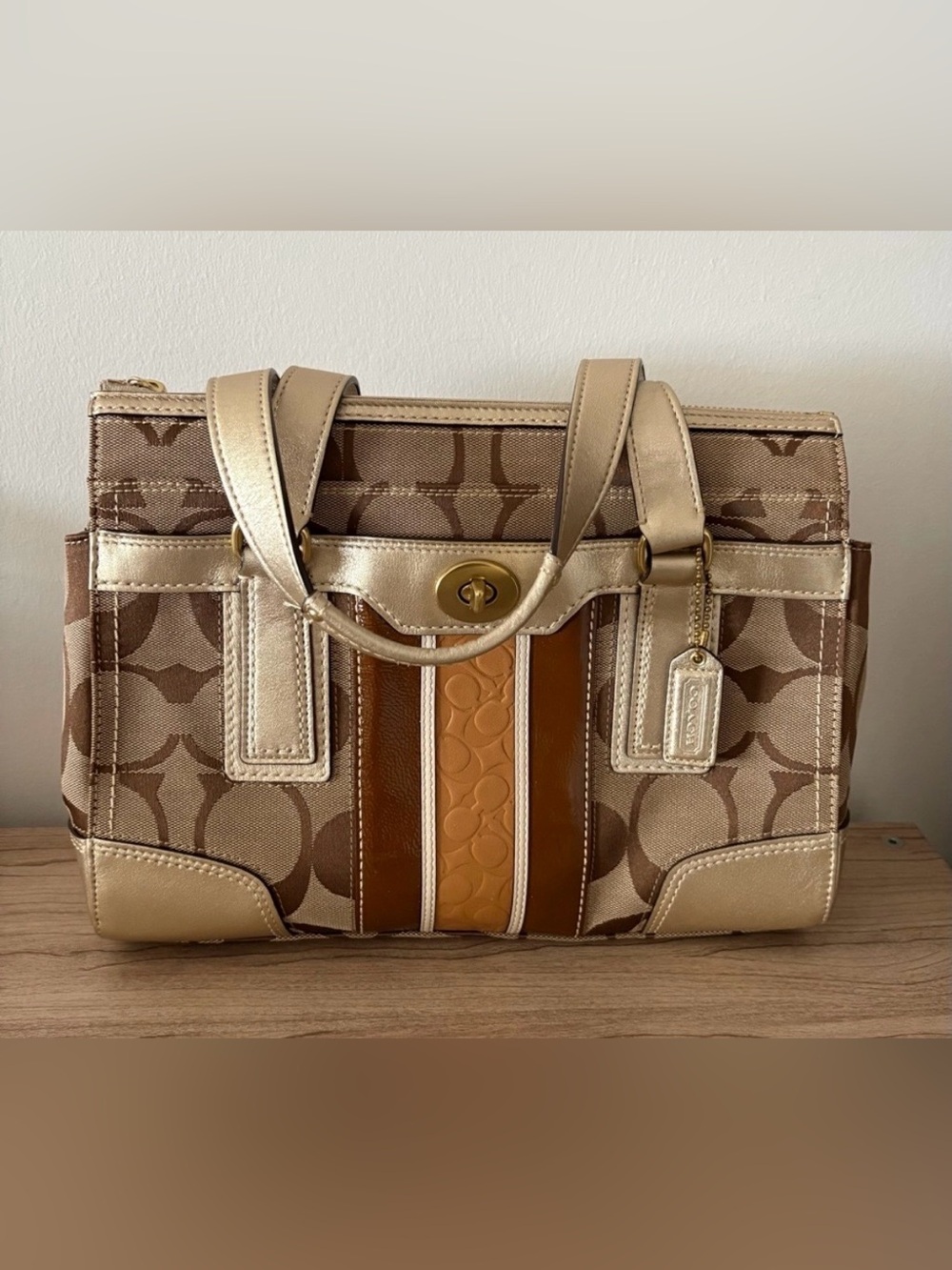 Coach SoHo Hampton Brown Signature Collection Stripe Satchel